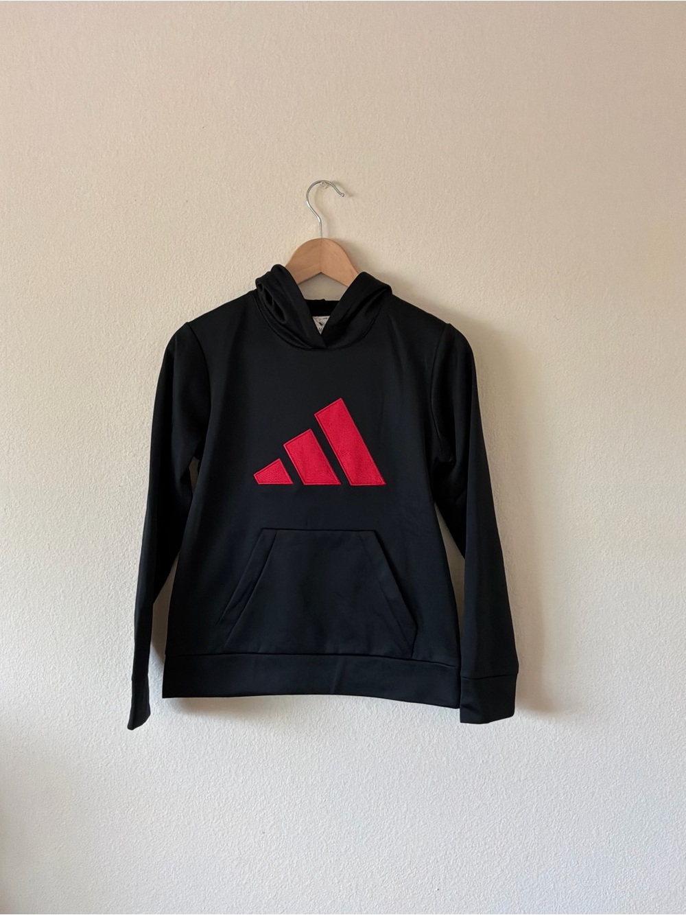 adidas Black Kids Hoodie with Red Logo | NWT